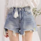 Pineapple Embroidered Denim Shorts