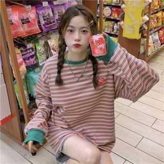 Color Block Striped Heart Print Sweatshirt