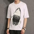 Shark Print Elbow-sleeve T-shirt