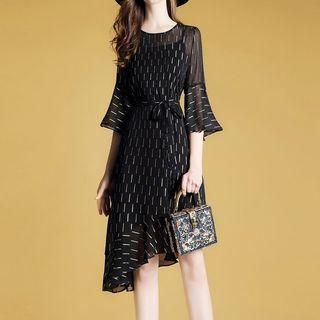 Bell-sleeve A-line Chiffon Dress