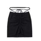 Tie-strap Shirred Mini Pencil Skirt