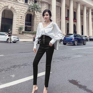 V-neck Batwing Blouse / High Waist Skinny Pants