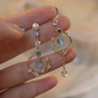 Rhinestone Moon Sterling Silver Earring 1 Pair - S925 Silver - Blue & White - One Size