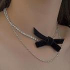 Velvet Ribbon Necklace Black & Silver - One Size