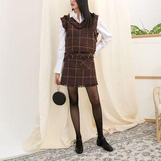 Fray-hem Tweed Skirt