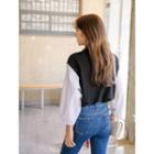 Plus Size Crop Contrast-sleeve T-shirt