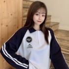 Polo-neck Letter Embroidered Pullover