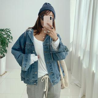Detachable Hooded Denim Jacket Blue - One Size