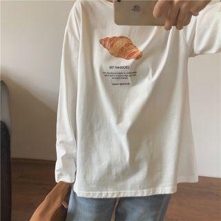 Long-sleeve Croissant Print T-shirt