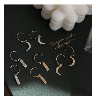 925 Sterling Silver Rhinestone Bar / Moon Dangle Earring