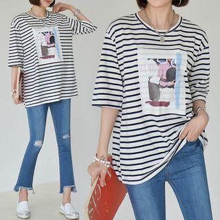 Crewneck Print Stripe T-shirt