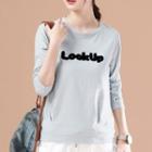 Lettering Applique Striped Long-sleeve T-shirt