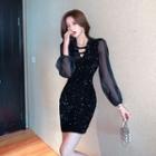 Long-sleeve Velvet Sequined Mini Dress
