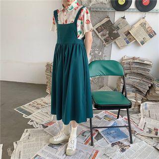 Strawberry Print Short Sleeve Shirt / Midi Pinafore Dress