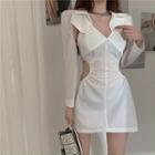 Set: Spaghetti-strap Cut-out Mini Sheath Dress + Cropped Jacket Jacker - White - One Size / Dress - White - One Size