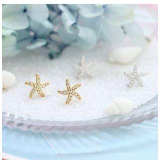 Rhinestone Star Ear Stud 1 Pair - Gold - One Size