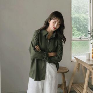Linen Blend Drop-shoulder Shirt
