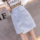 Button High-waist Mini A-line Skirt