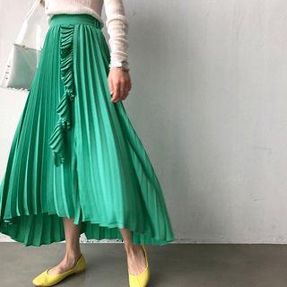 Frilled Accordion-pleat Maxi Skirt