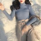Long-sleeve Mock-neck Knit Top / Wide Leg Pants / Set