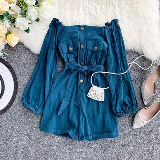 Long-sleeve Sashed Playsuit