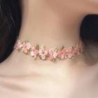 Floral Applique Choker 0463a - Pink - One Size