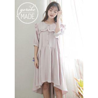 Frilled Wide-collar Dip-back Shirtdress