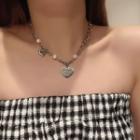 Faux Pearl Heart Choker Necklace Silver - One Size