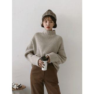 Mock-neck Turnup-sleeve Boxy-fit Sweater