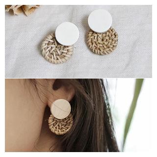 Rattan Disk Earrings White - One Size