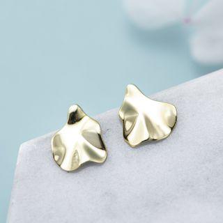 925 Sterling Silver Asymmetric Stud Earring 1 Pair - E110 - Gold - One Size