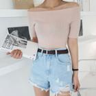 Off-shoulder Slim Ribbed T-shirt