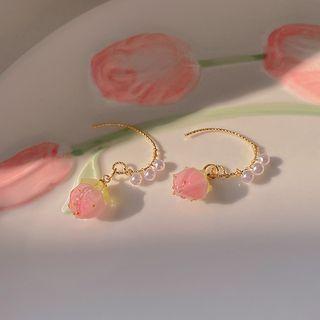Flower Resin Alloy Open Hoop Earring E5153 - 1 Pair - Gold - One Size