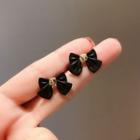 Alloy Bow Earring 1 Pair - E2526 - Silver Needle - Black - One Size