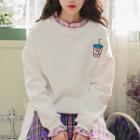 Frilled Embroidered Sweatshirt White - One Size