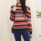 Round-neck Striped Knit Top One Size