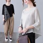 3/4-sleeve Paisley Print Panel Top