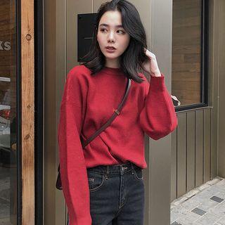 Lantern-sleeve Sweater Red - One Size