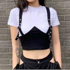 Mock Two-piece Short-sleeve Buckled Cropped T-shirt