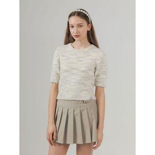 M Lange Boucl  Knit Crop Top Ivory - One Size