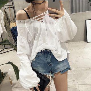 Lace Up Front Long Sleeve Top