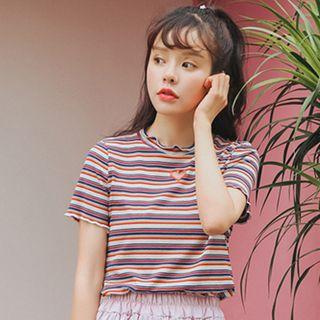 Cut Out Heart Striped Short-sleeve T-shirt