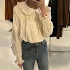 Ruffle Trim Blouse Off-white - One Size