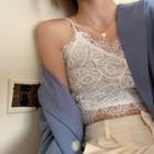 Single-breasted Blazer / Lace Camisole / Wide Leg Pants