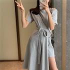 Tie Waist Short-sleeve T-shirt Dress Gray - One Size