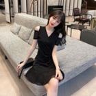 Cold-shoulder Glitter Drawstring A-line Dress