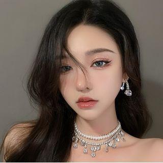 Rhinestone Layered Alloy Necklace (various Designs) / Set