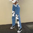 Cow Print Straight-cut Jeans