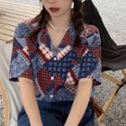 Short-sleeve Print Shirt Red & Blue & White - One Size