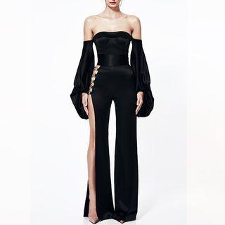 Off-shoulder Side-slit Jumpsuit
